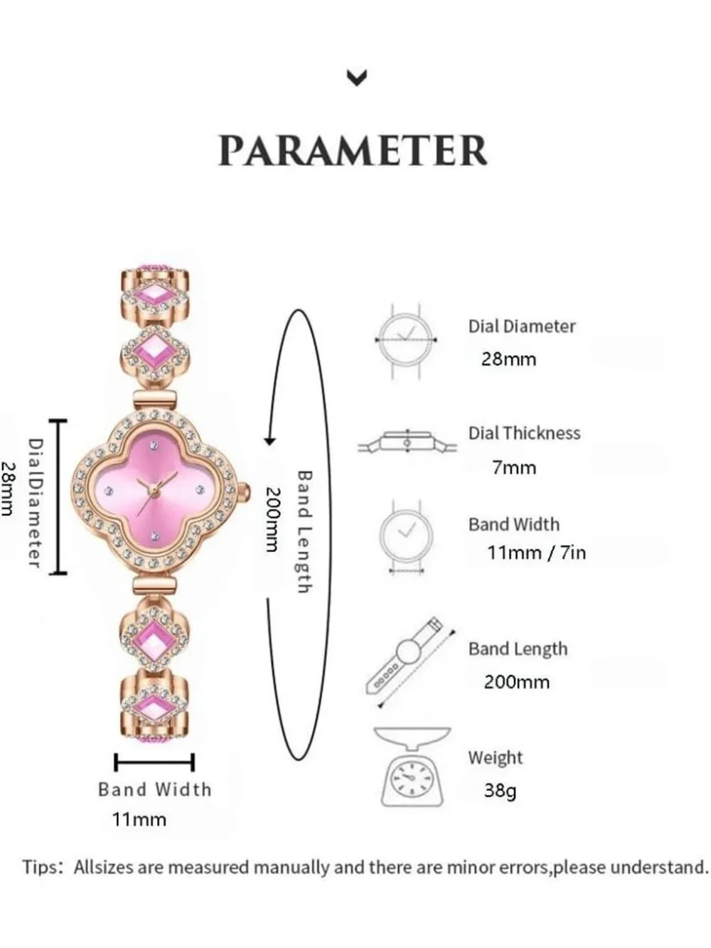 Women's Pink Diamond Bracelet Fashion Dress Quartz Luxury Elegant Wrist Watch